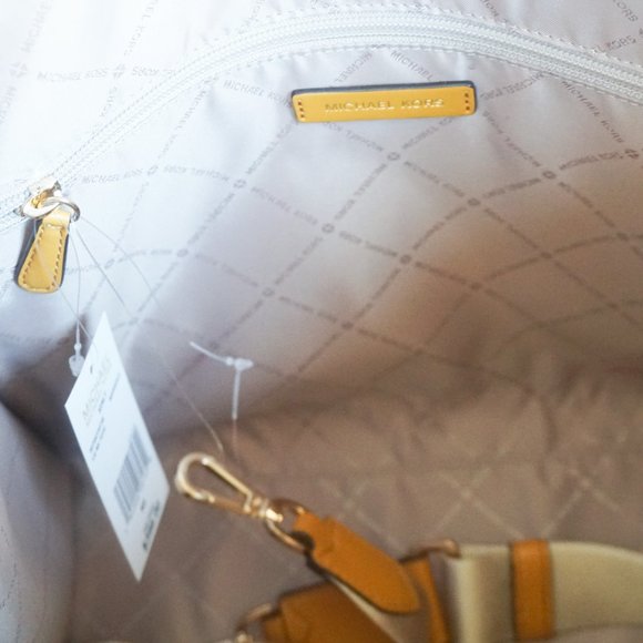 Michael Kors Kenly Large North South Tote Shoulder Bag MK Brown Yellow - Picture 7 of 10